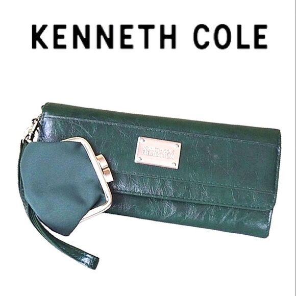 Y2K Kenneth Cole Green Faux Leather Long Wallet and Coin Purse Set NWOT - Picture 1 of 13
